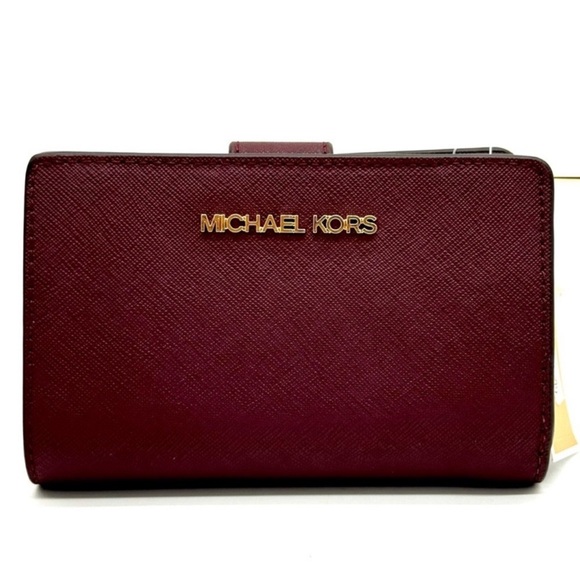 Michael Kors Medium Bifold Zip Chain Wallet Ox Blood - Picture 2 of 8